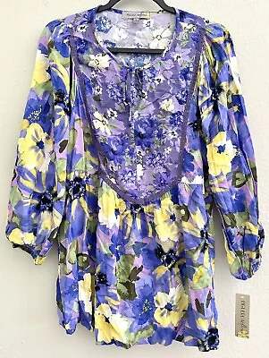 Buy Figueroa & Flower Anthropologie Peasant Top Blouse Boho Shirt Floral Purple L • 21.78£