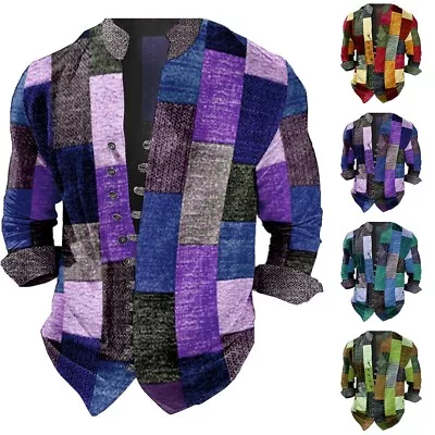 Buy Unique Stonewashed Grandad Shirt With Patchwork Festival Clothing For Men • 31.06£