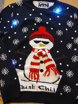 Buy Mens Black Cool Snowman Christmas Jumper Led Flashing Lights 4 Don't Work Size M • 5£