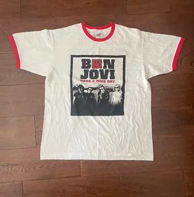 Buy Vintage 2005 Bon Jovi Band Tee Have A Nice Day Concert Tour Ringer T-Shirt Large • 24.99£