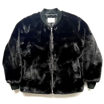 Buy Just Female Soft Faux Fur Bomber Jacket Women's Sz S Oversized Black • 46.30£