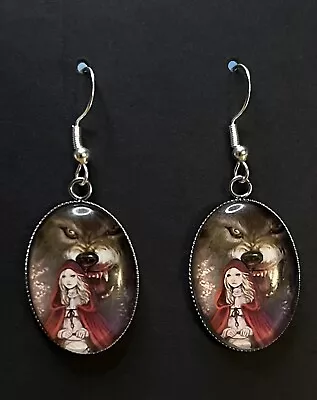 Buy Silver 925 Red Riding Hood Earrings Wolf Jewellery Fables Fairytale Books Gift • 8.95£