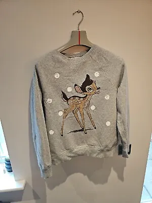 Buy H&M Disney Bambi Jumper Size 10 / 12 Grey Sweatshirt Christmas Jumper Xmas • 8.99£