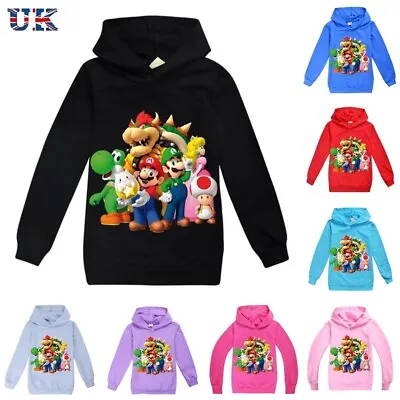 Buy Kids Boys Super Mario Print Casual Hoodie Hoody Top Jumper Sweatshirt 2-14Y UK • 11.98£