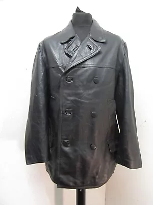 Buy Vintage 50's German Leather Pea Coat Jacket Size Uk M, • 99£
