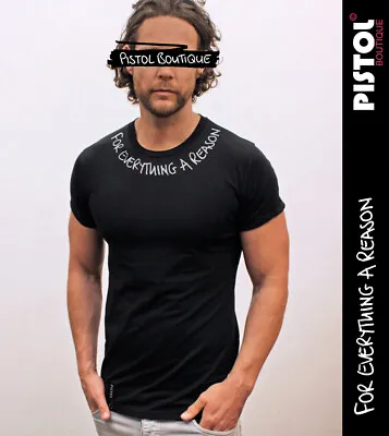 Buy Pistol Boutique Men's Fitted Black Crew Neck FOR EVERYTHING A REASON T-shirt • 22.49£