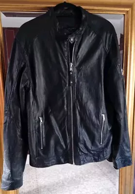 Buy New Mens Black Leather Jacket Size L  Fully Lined With  Silver Zips Details   • 24.99£