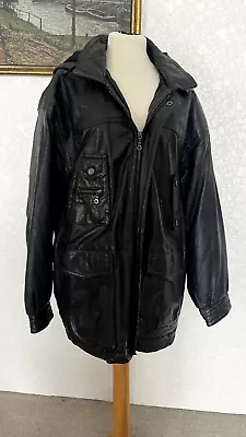 Buy Unbranded Vintage Black Leather Jacket With Metal Accents And Pockets XXLarge • 29.99£