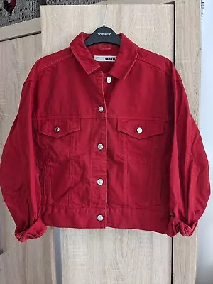 Buy Topshop Bright Red Cropped Denim Jacket Size 6. • 15£
