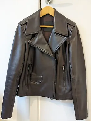 Buy Massimo Dutti Genuine Nappa Leather Biker Jacket Burgundy Size S UK 4/6 • 99£