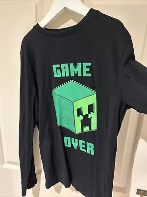 Buy Minecraft Long Sleeved T-shirt Black With Creeper & Game Over Design Age11-12 • 4.75£