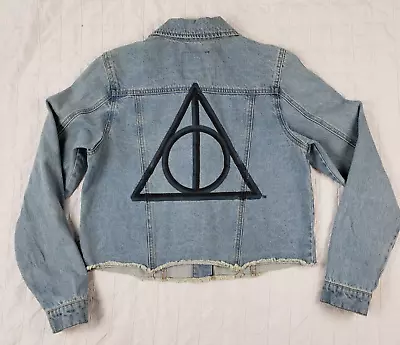 Buy Harry Potter Deathly Hallows Master Of Death Crop Denim Jacket Sz SMALL Raw Hem • 25.13£
