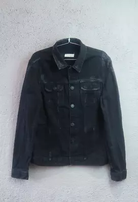 Buy All Saints Snipe Denim Jacket Adults Medium Black Cotton Distressed Coat Mens • 39.99£