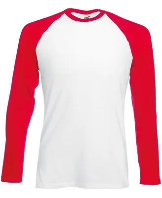 Buy Mens Long Sleeve Baseball Cotton T Shirt Fruit Of The Loom Top New Tee Shirt • 7.65£