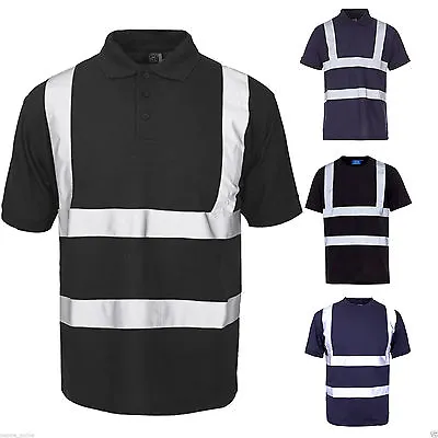 Buy Mens  Hi Viz Visibility  Reflective Polo T Shirts Security Work Wear Safety Top • 10.99£