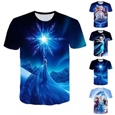 Buy 3D Frozen Princess Anna Elsa T-shirt Kid Girls Casual Short Sleeve T-shirts Top' • 9.07£