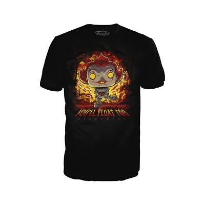 Buy IT Pennywise Funko Pop Tee! T-Shirt Flame You’ll Float Too Black Size XXL 2 XL • 14.95£