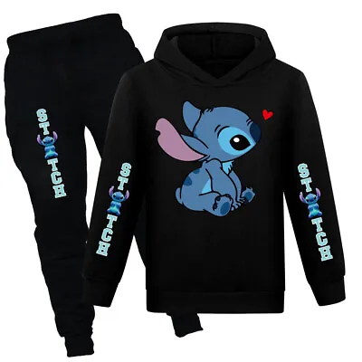Buy Girls Hoodies Lilo And Stitch Kids Clothes Set Blue Casual Cartoon Sweatshirts • 16.78£