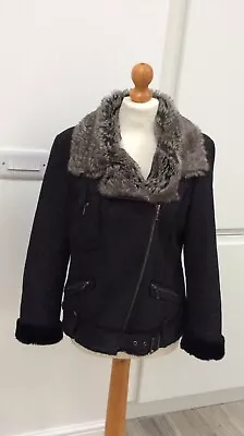 Buy Next Black Faux Fur Lined Winter Coat / Jacket Size 12 • 20£