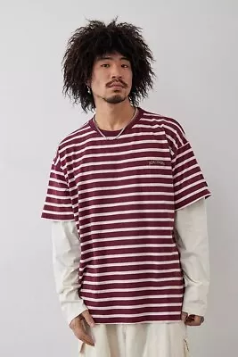 Buy Urban Outfitters BDG Breton Double Layered T Shirt Burgundy Size XL • 24£
