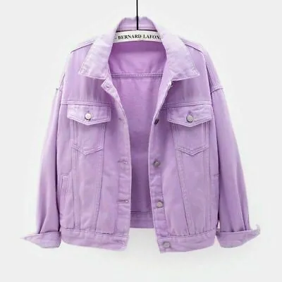 Buy Denim Jacket Womens Coat Color Plain Top Button Up Ladies Jean  • 27.59£