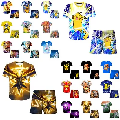 Buy Pikachu Eevee 3D T-shirt Shorts Set Kids Short Sleeve Tracksuit Summer Outfit • 10.99£