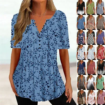 Buy Ladies Holiday Swing Long Tops Blouse Womens Casual Loose V Neck Flared T-shirts • 10.79£