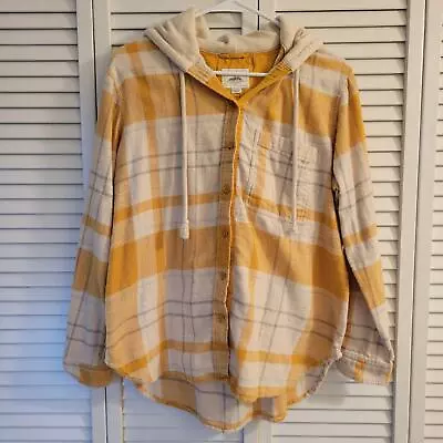 Buy American Eagle Womens Hoodie Shirt Jacket Plaid Flannel Yellow [S] • 22.68£