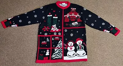 Buy VIntage Ugly Tacky Christmas Sweater Cat Fireplace Snowman Bear Snowflakes • 36.85£
