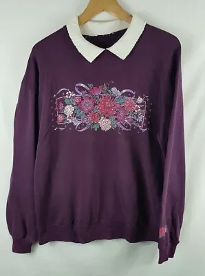 Buy Xmas Wreath Collared Sweatshirt Large Size L Vintage 80s Vtg Christmas Purple • 12.95£