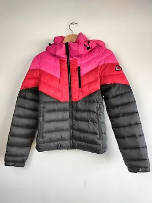 Buy Superdry Colour Block Chevron Black Pink Red Puffer Jacket Coat - Women's UK 8 • 29.95£