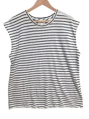 Buy WITCHERY 100% Linen Womens Striped Singlet Size Small Tank White Blue Tee Tshirt • 7.58£