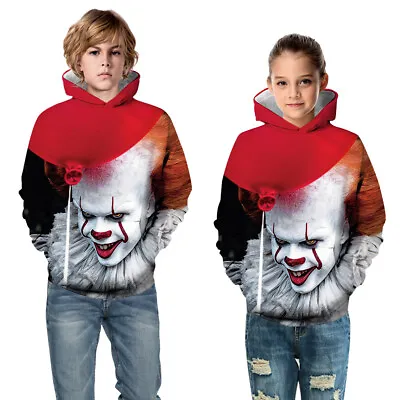 Buy Childrens Kids Girls Boys Casual Pennywise Clown IT Joker Graphic Print Hoodie • 14.16£