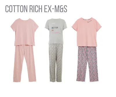 Buy EX_ M-and-S Ladies Women's Pyjamas Set PJ Cotton Rich  XS S M L XL XXL • 9.99£