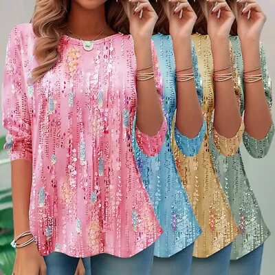 Buy Tops Tunic Pullover Tees Blouse T-Shirt Women Casual Loose Long Sleeve Print • 11.98£