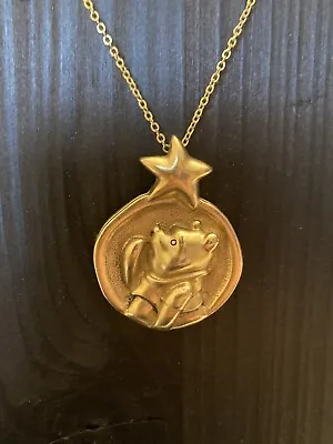 Buy Disney Winnie The Pooh Necklace Vintage Pendant Gold Plated 17” Chain • 24.08£