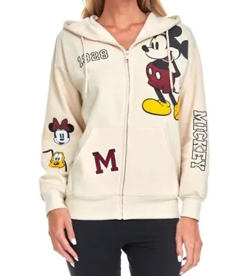 Buy Disney Mickey Mouse Sweatshirt Hoodie Womens Full Zip Embroidered Patches • 33.62£