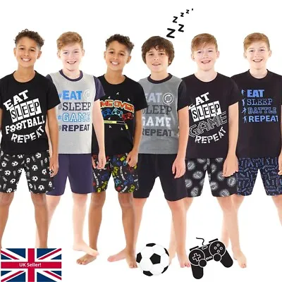 Buy Bedlam Boys Eat Sleep Game Football Shortie Pyjama Sets Printed T-Shirt Shorts • 9.99£