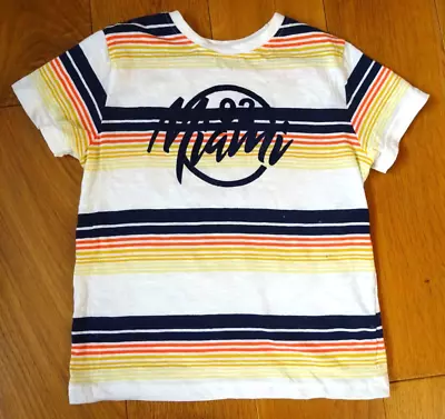 Buy Boys Primark White Multi Colour Stripe Miami Motif T-Shirt Age 5-6 Years • 2£