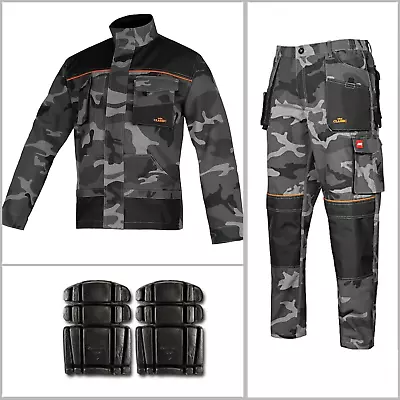 Buy Grey Combat Work Trousers & Jacket Cargo Pockets Heavy Duty Pants Knee Pad Camo • 24.95£