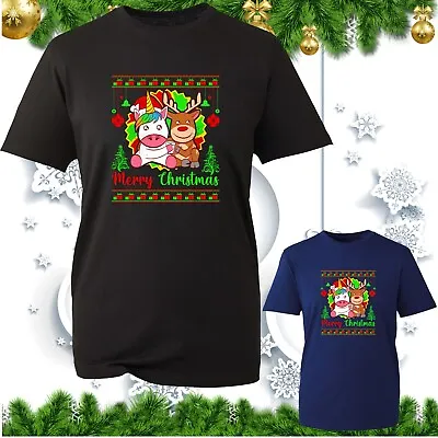 Buy Merry Christmas Unicorn & Reindeer T-Shirt Funny Xmas Cute Unicorn Festive Gifts • 9.99£