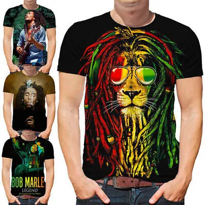 Buy Bob Marley Reggae Music Lion Women Men T-Shirt 3D Print Short Sleeve Tee Top • 4.78£