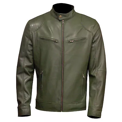 Buy Cafe Racer Men's Casual Slim Fit Vintage Real Winter Biker Leather Jacket • 64.99£