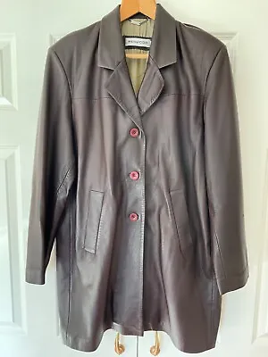 Buy Ashwood Dark Brown Ladies Leather Lined Long Jacket Coat Size 16-Soft Supple-VGC • 54£