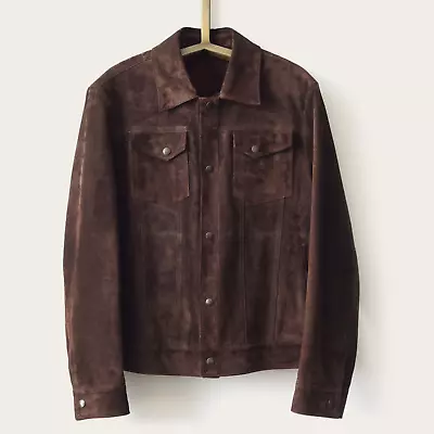Buy Mens Brown Leather Trucker Jacket Pure Suede Custom Made Size S M L XL 2XL 3XL • 147.12£