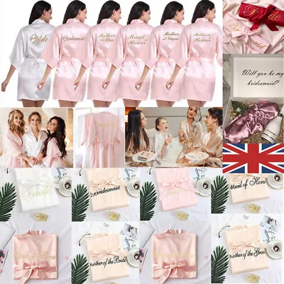 Buy Personalised Pyjamas Gown Robe V Neck Bridesmaid Bride Kimono Satin Wedding Day • 2.99£