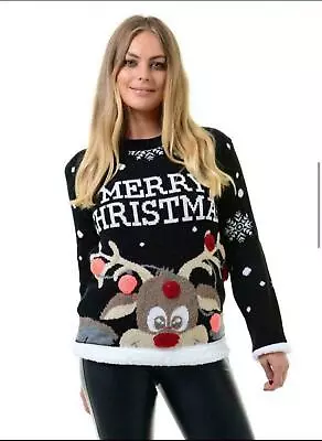 Buy Ladies Novelty Musical Light Up Christmas Party Vintage Retro Jumper Sweater Top • 15.99£