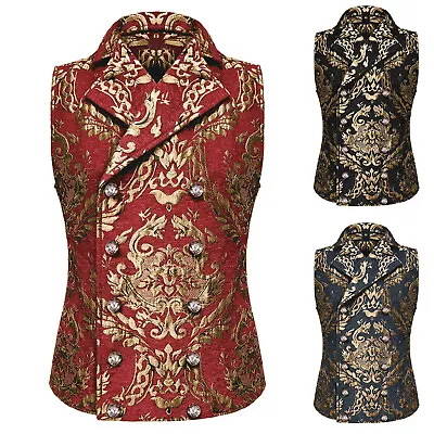Buy Mens Victorian Double Breasted Floral Vest Gothic Steampunk Waistcoat Party Tops • 24.23£