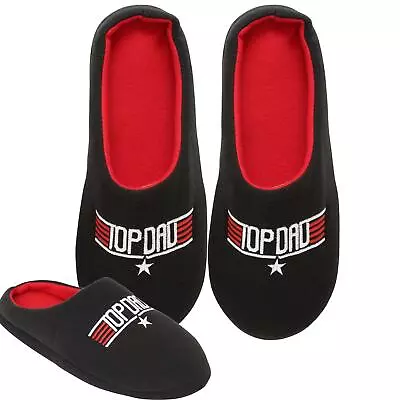 Buy Mens Novelty Super Best TOP DAD Black Mule Slippers  Red Contrast Fathers Gift  • 9.95£
