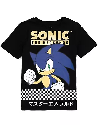 Buy Sonic The Hedgehog Kids T-Shirt Boys Teens Game Checker Black Top • 10.99£